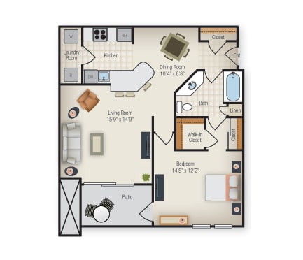 1 Bedroom 1 Bathroom Floor Plan