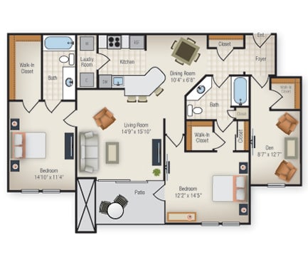 2 Bedroom 2 Bathroom Floor Plan