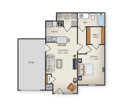 1 Bedroom 1 Bathroom Floor Plan