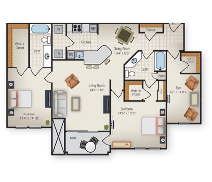 two bedroom two bath floor plan