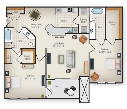 2 Bedroom 2 Bathroom Floor Plan