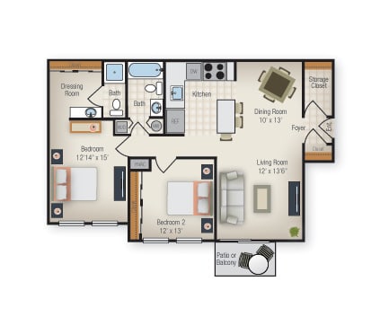 2 bedroom 2 bath floor plan