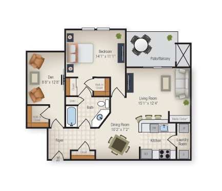 The Congressional one bedroom floorplan