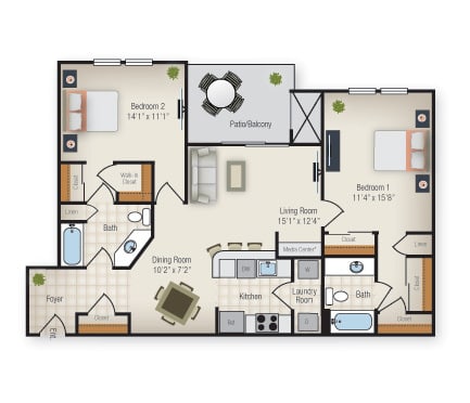 The St. Phillipe two bedroom floorplan