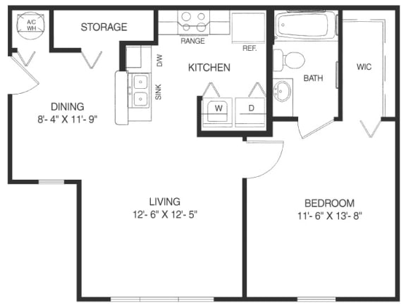 One Bedroom One Bathroom Floorplan