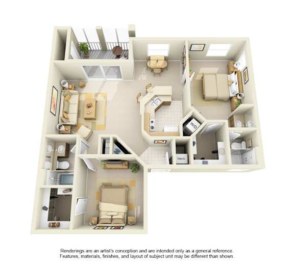 2 bed 2 bathroom floorplan