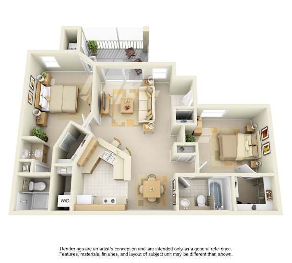 2 bed 2 bathroom floorplan