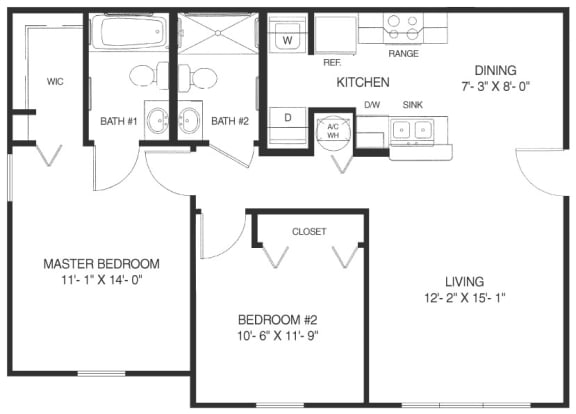 Two Bedroom Two Bathroom Floorplan