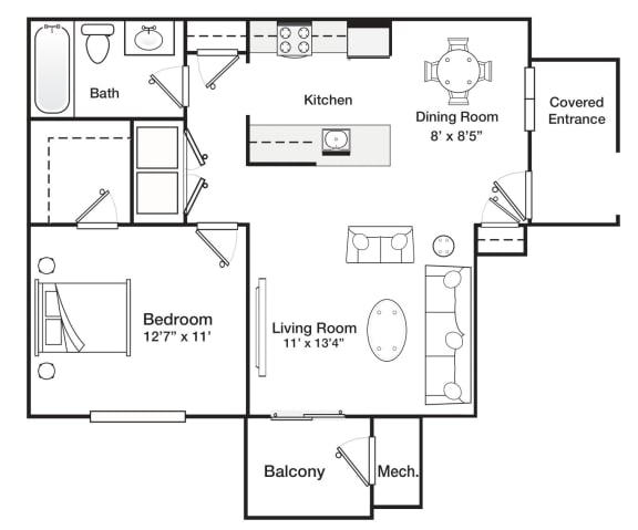 One Bedroom One Bath 658 Square Feet 1st floor Floor plan