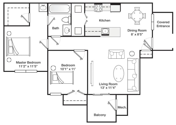 Two Bedroom One Bath 815 Square Feet 1st Floor Floor plan