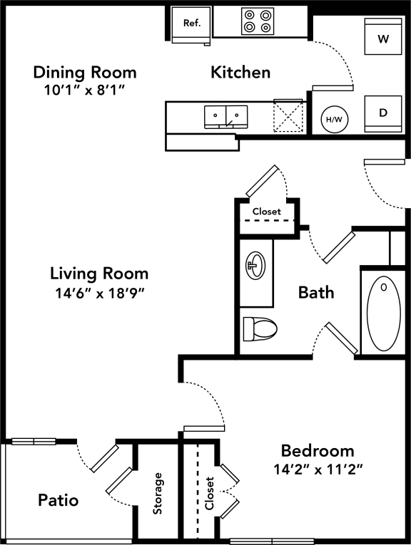 One Bedroom One Bathroom Floorplan 752