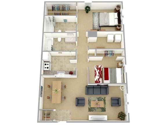 Two Bedroom Two Bath 989 Square Feet Floor Plan at Soldiers Ridge Apartments, Manassas, Virginia