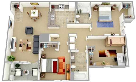 Three Bedroom 1050 Square Feet at Genito Glen Apartments, Midlothian, 23112