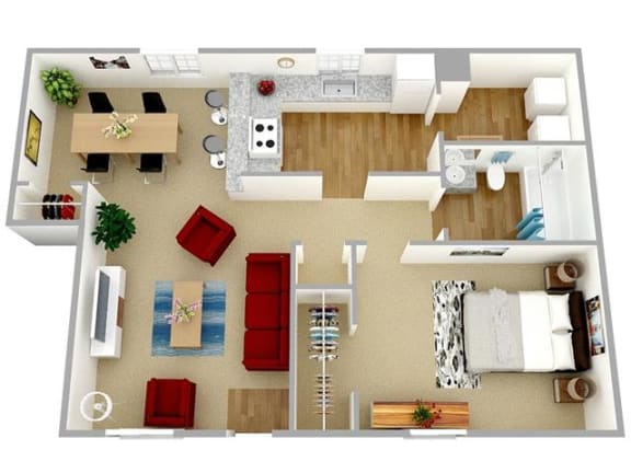 One Bedroom One Bath 749 Square Feet at King&#x27;s Ridge Apartments, Newport News, 23608