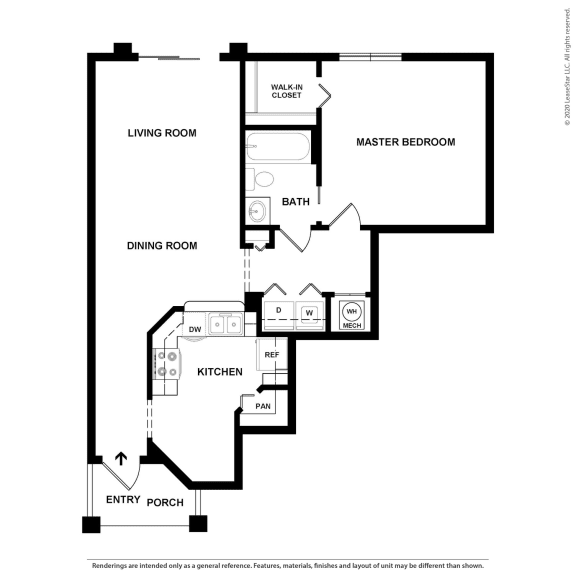 Campania 1 Bedroom 1 Bathroom Floor Plan
