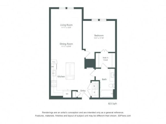 a floor plan of a unit with a bedroom and a living room