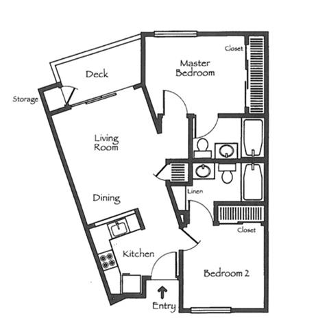 a floor plan of an apartment with a bedroom and a living room