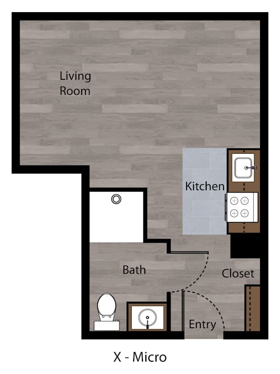 0x1y Floor Plan at Sedona Apartments, Washington, 98115
