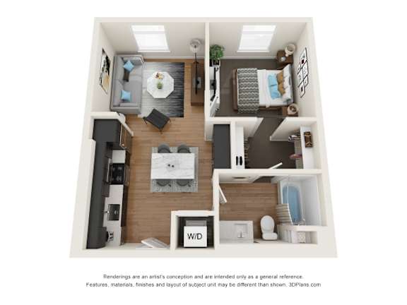1x1A Floor Plan at Postmark Apartments, Shoreline Washington