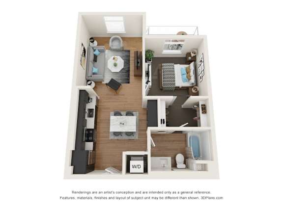 1x1C Floor Plan at Postmark Apartments, Shoreline Washington