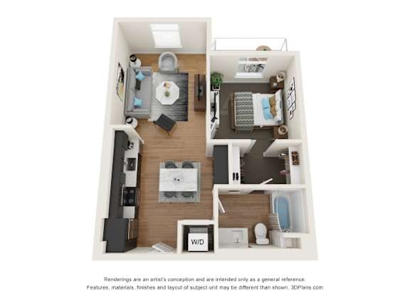 1x1D Floor Plan at Postmark Apartments, Shoreline