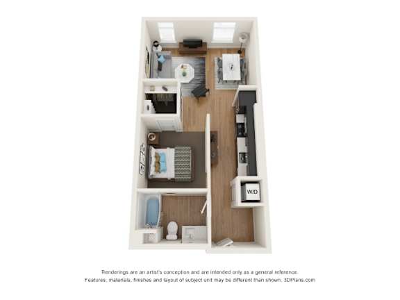 1x1H Floor Plan at Postmark Apartments, Shoreline, 98155