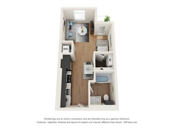 Studio A Floor Plan at Postmark Apartments, Shoreline, WA 98155