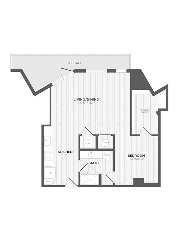 A black and white image of a house floor plan with a terrace.