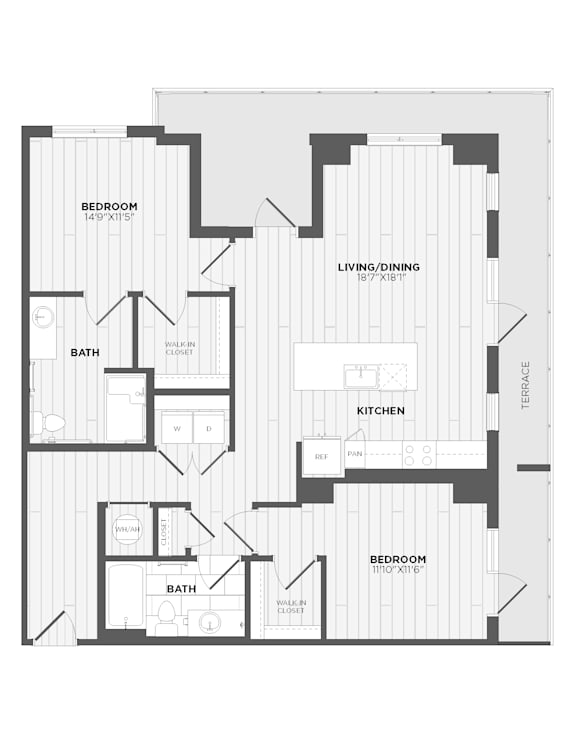 A black and white floor plan of a house with labeled rooms.
