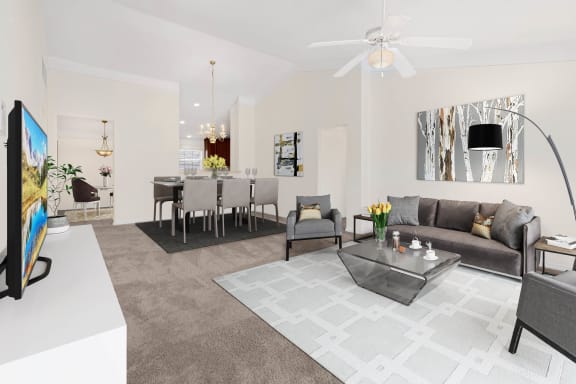 Living room and Kitchen View at Brandywine Apartments, West Bloomfield, 48322