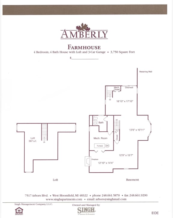 A real estate listing for a farmhouse with a floor plan diagram.