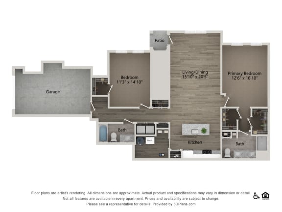 2D floorplan of the Harrison two bedroom two bathroom carriage home