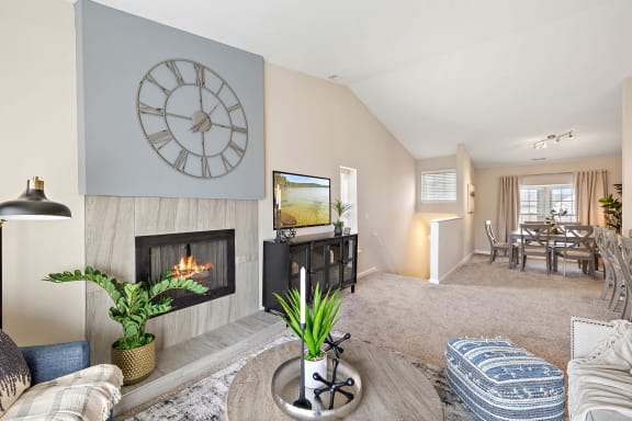 Living Room With Fireplace at Northridge, Rochester Hills, MI, 48307
