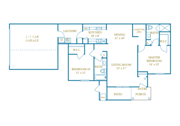 Floor Plan  The Essex 2  Bed   2  Bath   1,230 Sq. Ft. floor plan at Turnbury Apartments