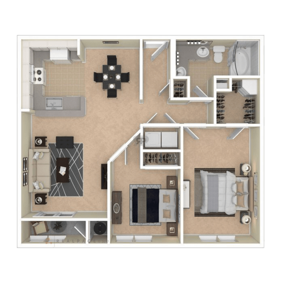 992 Square-Feet 2 Bedrooms and 1 Bathroom Floor Plans at The Mark at Dulles Station, Herndon, 20171