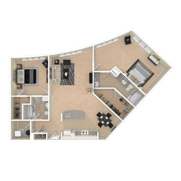 1334 Square-Feet 2 Bedrooms E and 2 Bathrooms Floor Plans at The Mark at Dulles Station, Herndon, VA