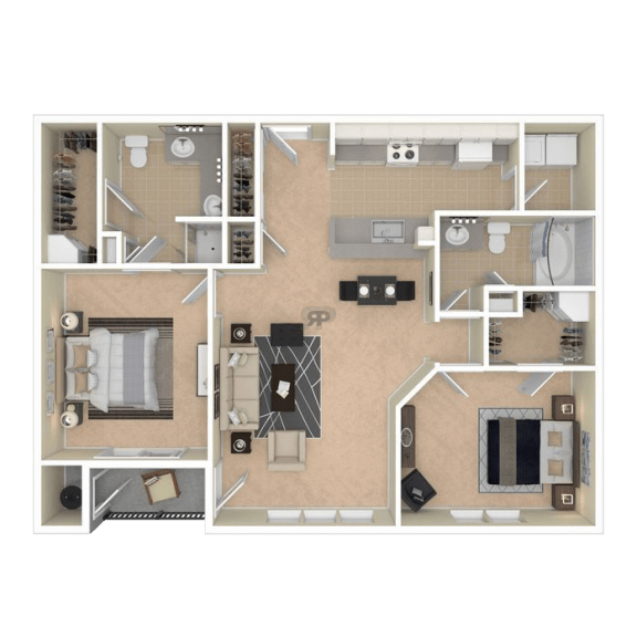 2 Bedrooms C and 2 Bathrooms Floor Plans at The Mark at Dulles Station, Virginia, 20171