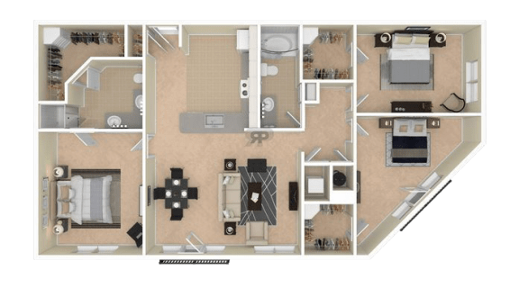 Floor Plan  1162 Square-Feet 3 Bedrooms and 2 Bathrooms Floor Plans at The Mark at Dulles Station, Herndon, Virginia