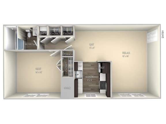 720 Square-Feet 1 Bed 1 Bath Floor Plan at Dulles Glen, Herndon, VA, 20170