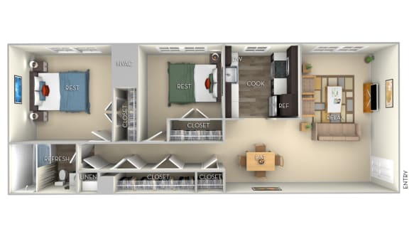Berkley Dulles Glen 2 bedroom 1 bath furnished floor plan apartment in Herndon VA