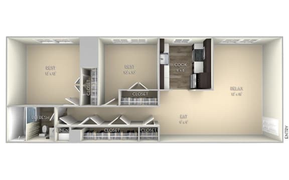 Berkley Dulles Glen 2 bedroom 1 bath unfurnished floor plan apartment in Herndon VA