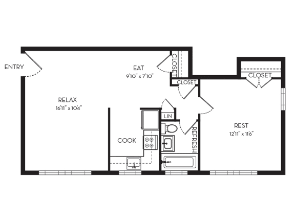 1 Bed 1 Bath Floor Plan at Park Georgetown, Virginia