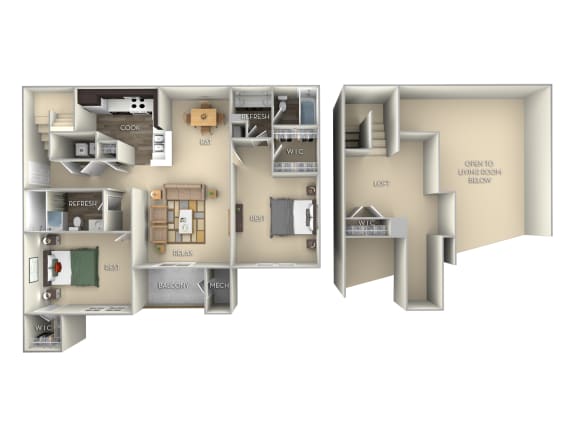 Chestnut Woodland Park 2 bedroom 2 bath furnished floor plan apartment in Herndon VA