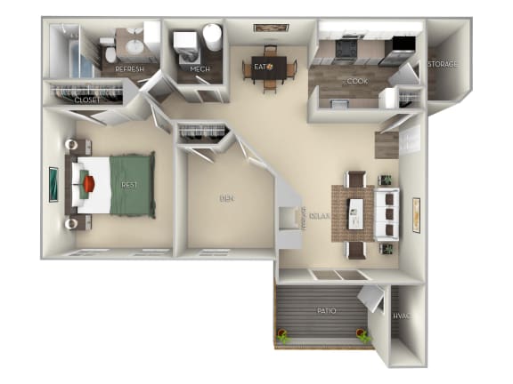 1 bed and den 1 bath furnished floor plan at Saratoga Square, Springfield, VA