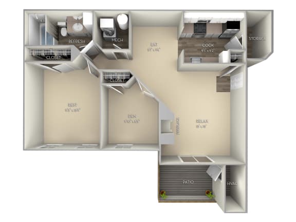 1 bedroom and den 1 bath unfurnished floor plan at Saratoga Square, Springfield, VA, 22153