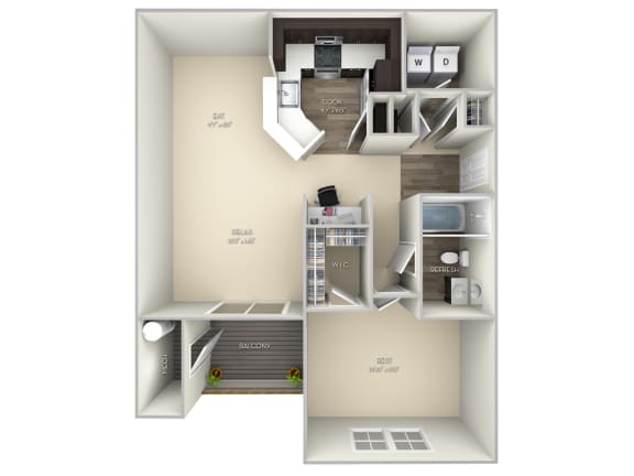 812 SF The Dogwood Broadlands 1 bedroom 1 bath unfurnished floor plan apartment in Ashburn VA at Broadlands, Ashburn