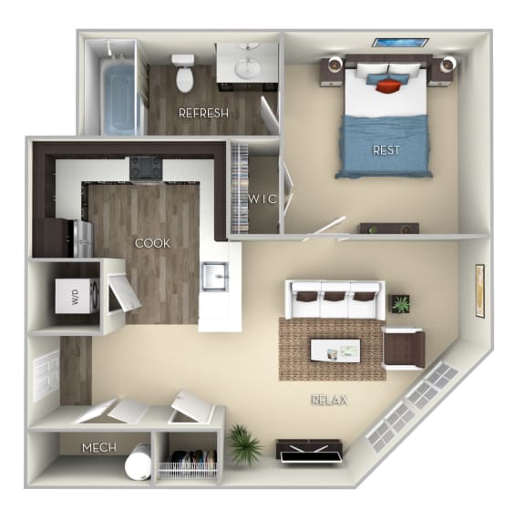 Duke Kensington Place studio and 1 bath furnished floor plan apartment in Woodbridge VA at Kensington Place, Woodbridge, Virginia