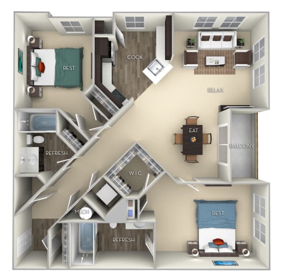 Ellicott Kensington Place 2 bedrooms 2 baths furnished floor plan apartment in Woodbridge VA at Kensington Place, Woodbridge