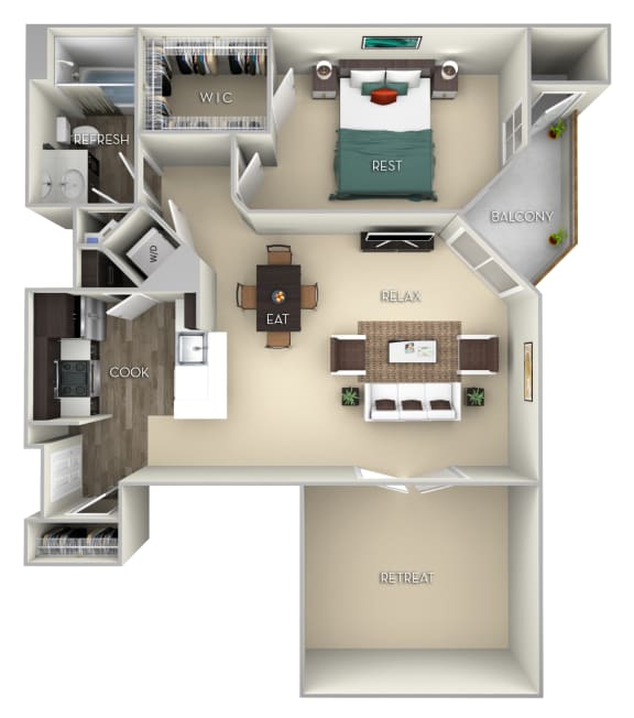 Kingston Kensington Place 1 bedroom 1 bath furnished floor plan apartment in Woodbridge VA at Kensington Place, Woodbridge, 22191