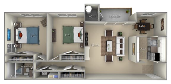 Fairfax Fairfax Square 2 bedroom 1 bath furnished floor plan apartment in Fairfax VA at Fairfax Square, Virginia, 22031